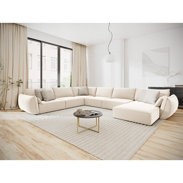 Smėlio spalvos iš velveto kampinė sofa (su kairiuoju kampu/„U“ formos) Vanda – Mazzini Sofas-image-1
