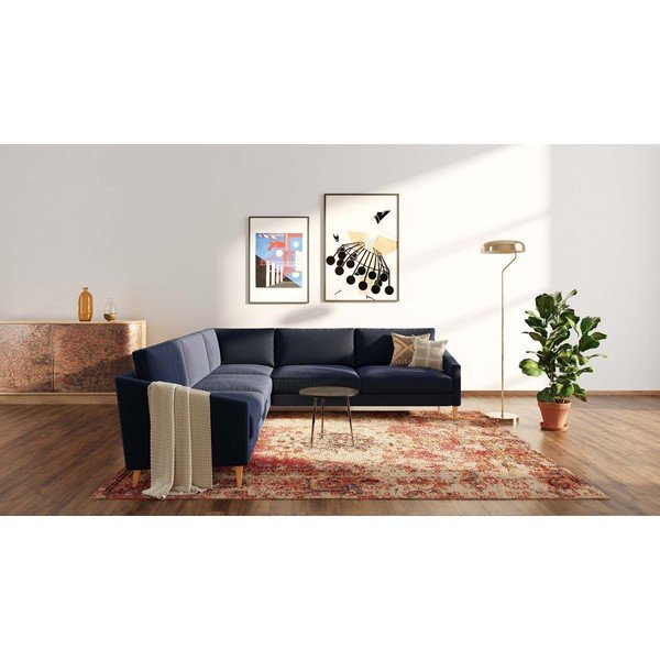 Kampinė sofa tamsiai mėlynos spalvos iš velveto Karoto – Ame Yens-image-1