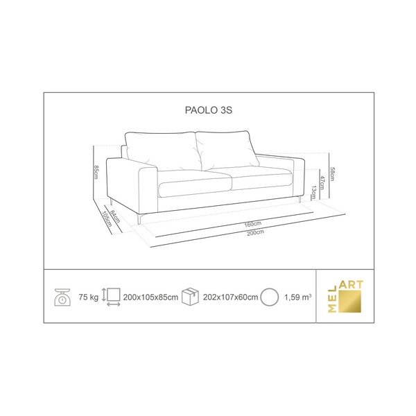 Smėlio spalvos trijų vietų sofa Kooko Home Cancan-image-1