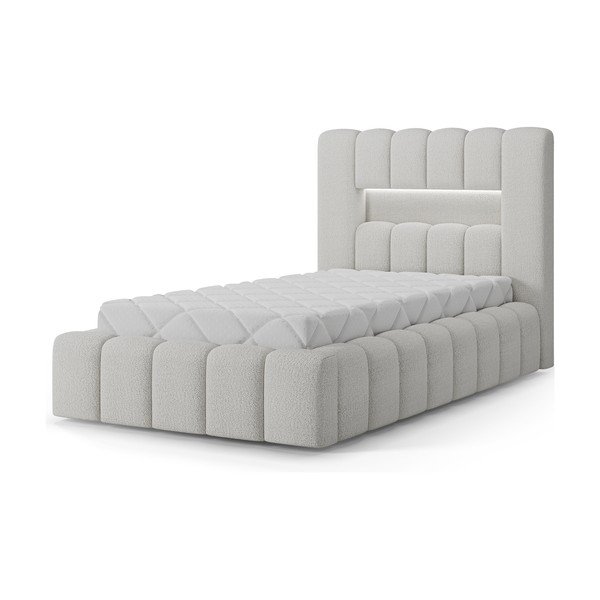 Kreminės spalvos viengulė lova audiniu dengta su sandėliavimo vieta su lovos grotelėmis 90x200 cm Lamica – ELTAP