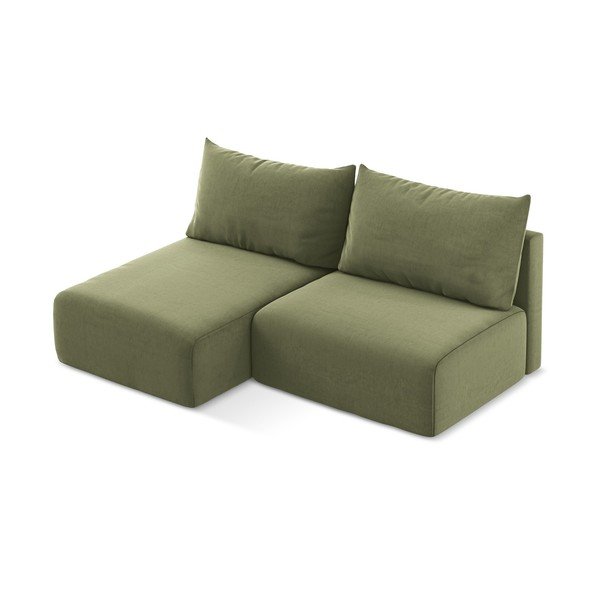 Žalios spalvos sulankstoma/su sandėliavimo vieta kampinė sofa iš velveto (su kairiuoju kampu/su gultu) Kalena – Makamii-image-3