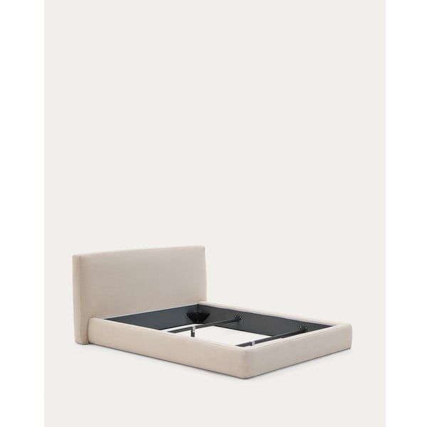 Smėlio spalvos dvigulė lova audiniu dengta be grotelių 160x200 cm Blok – Kave Home-image-2