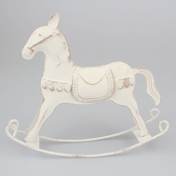 Balto metalo dekoratyvinis arklys Dakls, 16 cm aukščio