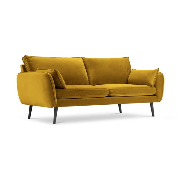 Geltona aksominė sofa su juodomis kojomis Kooko Home Lento, 198 cm-image-2
