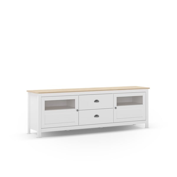 Iš pušies masyvo TV spintelė baltos spalvos 180x59 cm Misti – Marckeric-image-4