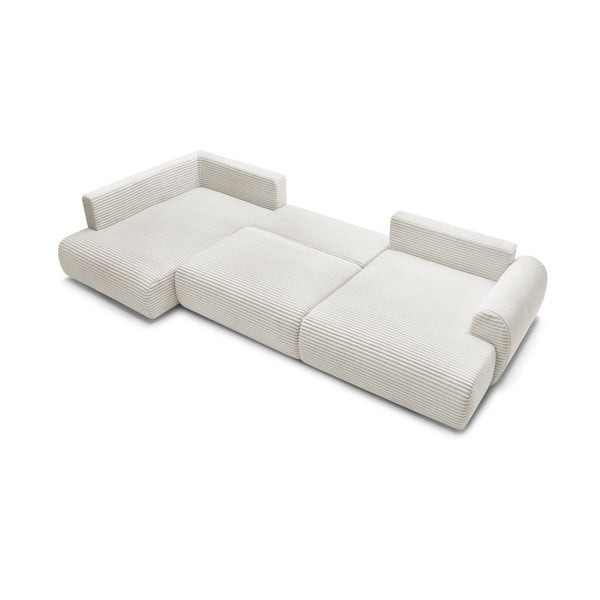 Kreminės spalvos sulankstoma/su sandėliavimo vieta kampinė sofa iš kordinio velveto (su kairiuoju kampu/„U“ formos) Lucien – Bobochic Paris-image-4