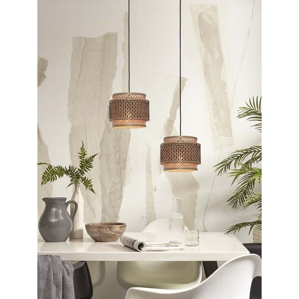 Kabantis šviestuvas juodos spalvos/natūralios spalvos ø 25 cm su bambukiniu gaubtu Bhutan – Good&Mojo-image-1