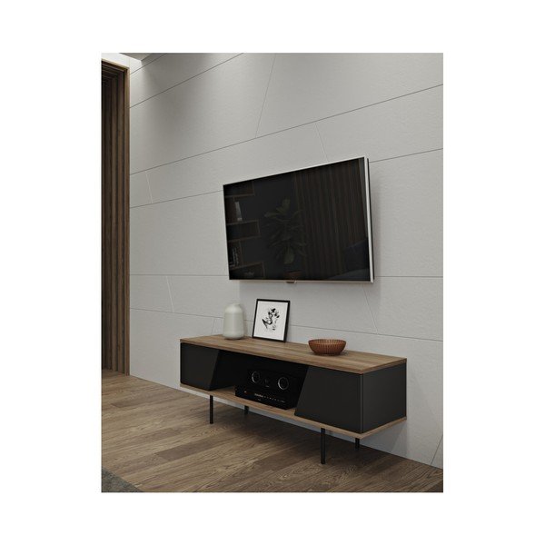 TV staliukas su riešutmedžio dekoru ir juodomis detalėmis TemaHome Dixie-image-3