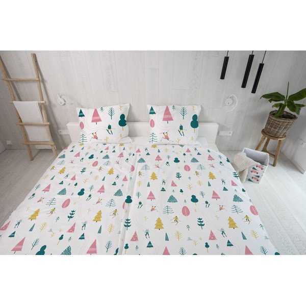 Viengulė patalynė baltos spalvos iš satino medvilnės 140x200 cm Skiing – Butter Kings-image-3