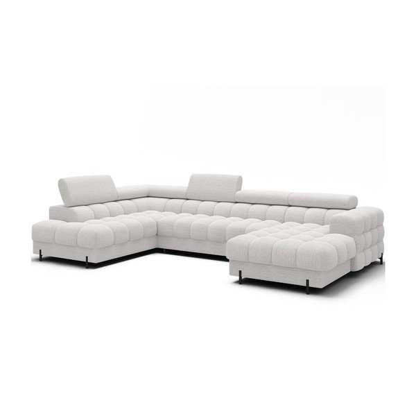 Kreminės spalvos iš boucle sulankstoma kampinė sofa (su kairiuoju kampu/„U“ formos) Feraria – ELTAP-image-2