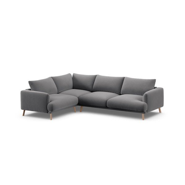 Pilkos spalvos kampinė sofa iš velveto (su kairiuoju kampu/„L“ formos) Naomi – Micadoni -image-2