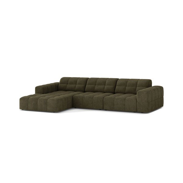 Khaki spalvos kampinė sofa iš šenilinio audinio (su kairiuoju kampu/su gultu) Chicago – Cosmopolitan Design-image-1