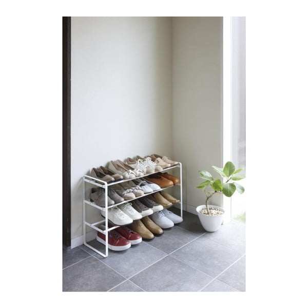 Baltos spalvos reguliuojama 3 pakopų batų lentyna YAMAZAKI Maebashi-image-1