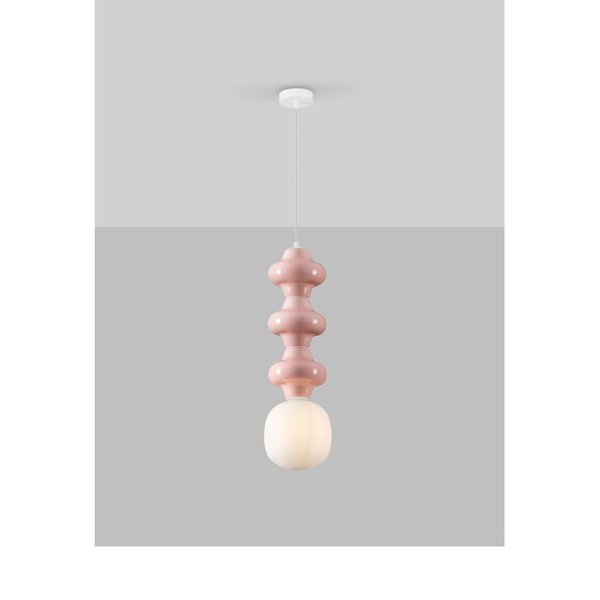 Baltos spalvos/šviesiai rožinės spalvos iš keramikos kabantis šviestuvas ø 18 cm su stiklo gaubtu Clio – Nova Luce-image-3