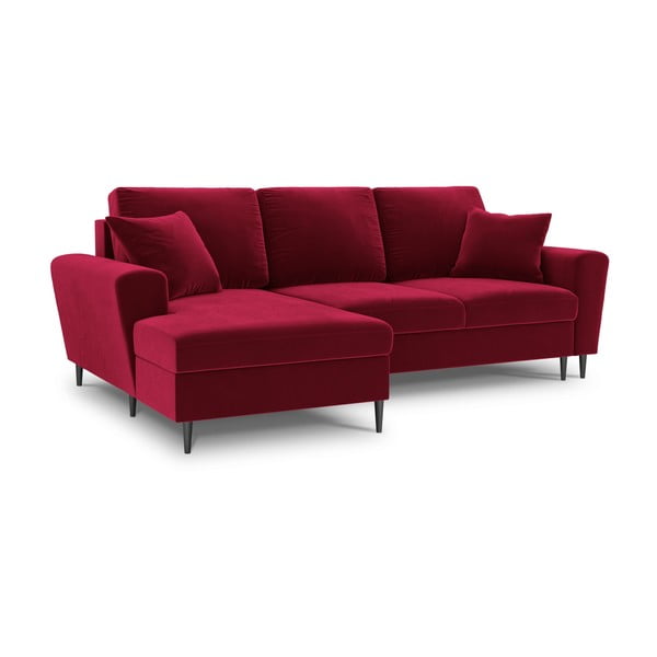 Raudonos spalvos iš velveto sulankstoma/su sandėliavimo vieta kampinė sofa (su kairiuoju kampu/su gultu) Kyoto – Cosmopolitan Design-image-1