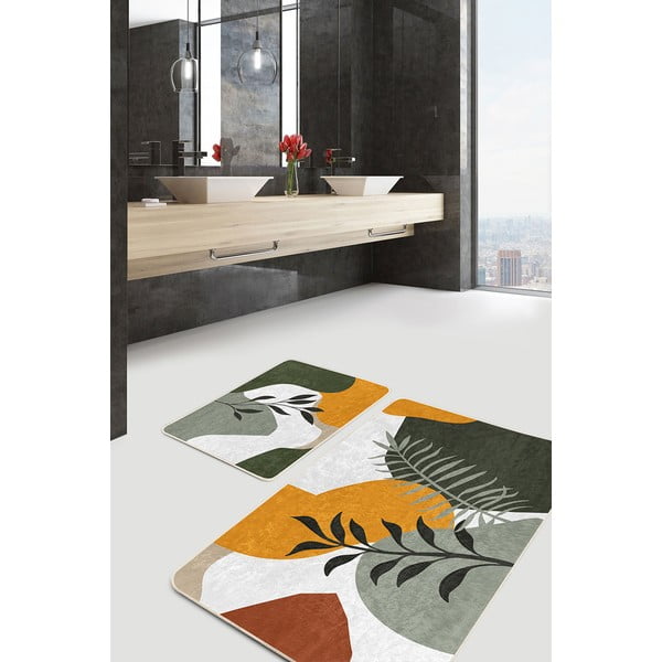 Iš velveto vonios kilimėliai žalios spalvos 2 vnt. 60x100 cm Illustrated Autumn – Mila Home-image-4