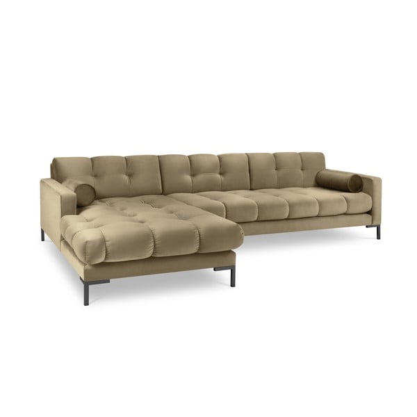 Smėlio spalvos aksominė kampinė sofa Cosmopolitan Design Bali, kampas kairėje-image-3