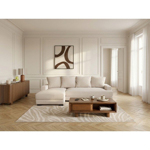 Smėlio spalvos sulankstoma/su sandėliavimo vieta kampinė sofa iš kordinio velveto (su kairiuoju kampu/su gultu) Campi – Bobochic Paris-image-1