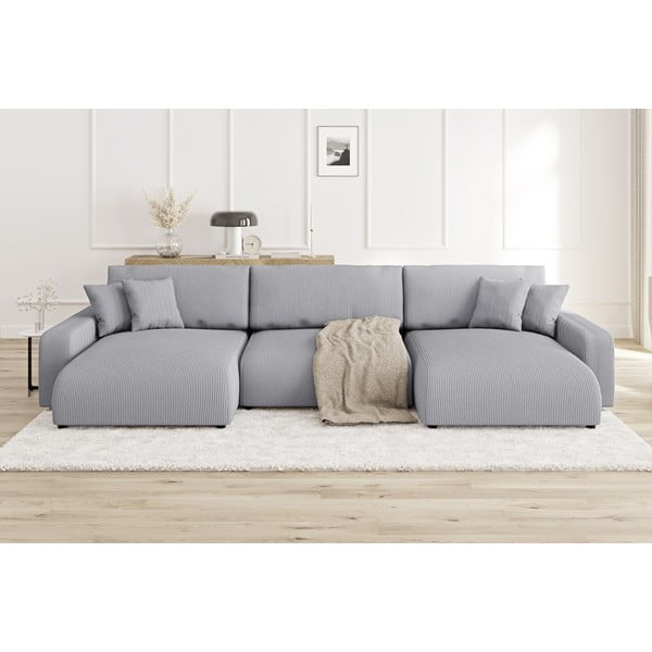 Šviesiai pilkos spalvos iš kordinio velveto sulankstoma/su sandėliavimo vieta kampinė sofa Sara – Ropez-image-1