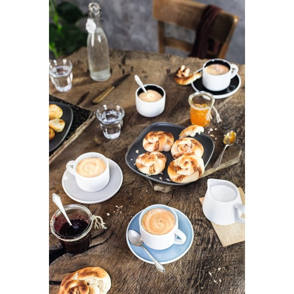 Baltas porcelianinis puodelis ir lėkštutė su tamsiai pilku vidumi Maxwell & Williams Tint, 240 ml-image-1