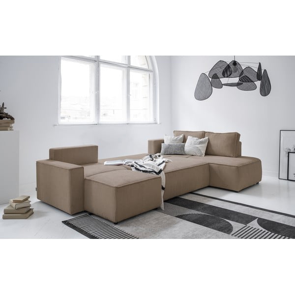 Iš kordinio velveto sulankstoma kampinė sofa smėlio spalvos (su dešiniuoju kampu/„U“ formos) Brave Dave – Miuform-image-3