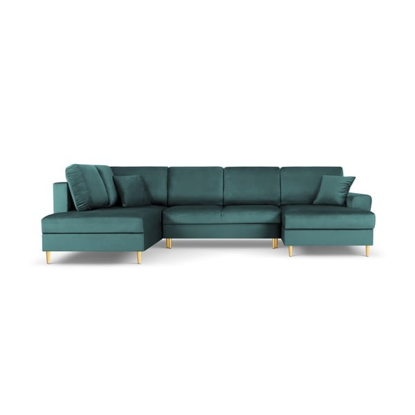 Smaragdinės spalvos iš velveto sulankstoma/su sandėliavimo vieta kampinė sofa (su kairiuoju kampu/„U“ formos) Kyoto – Cosmopolitan Design