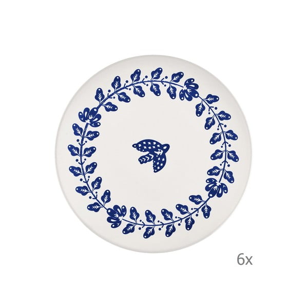 6 baltų ir mėlynų porcelianinių lėkščių rinkinys Mia Bloom, ⌀ 26 cm