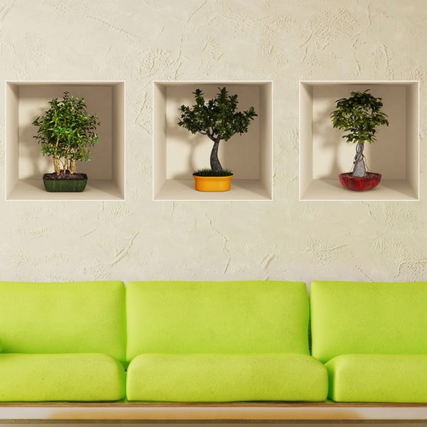 3 lipdukų rinkinys su 3D efektu Ambiance Bonsai Trees-image-1