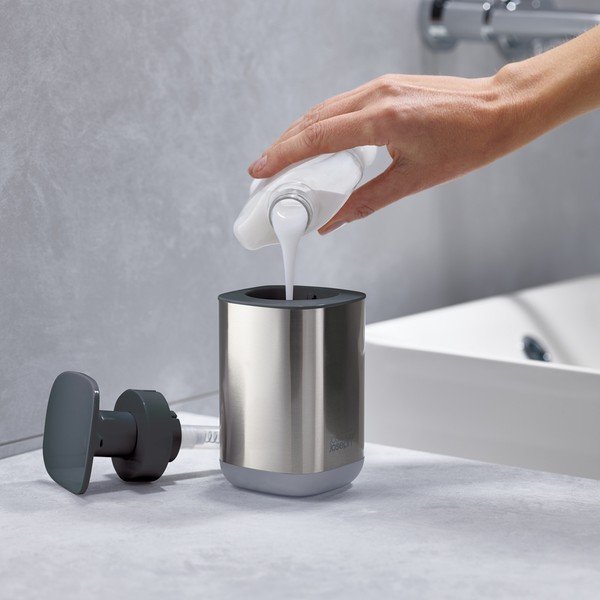 Blizgios sidabrinės spalvos iš nerūdijančio plieno muilo dozatorius 250 ml Presto Steel – Joseph Joseph-image-4