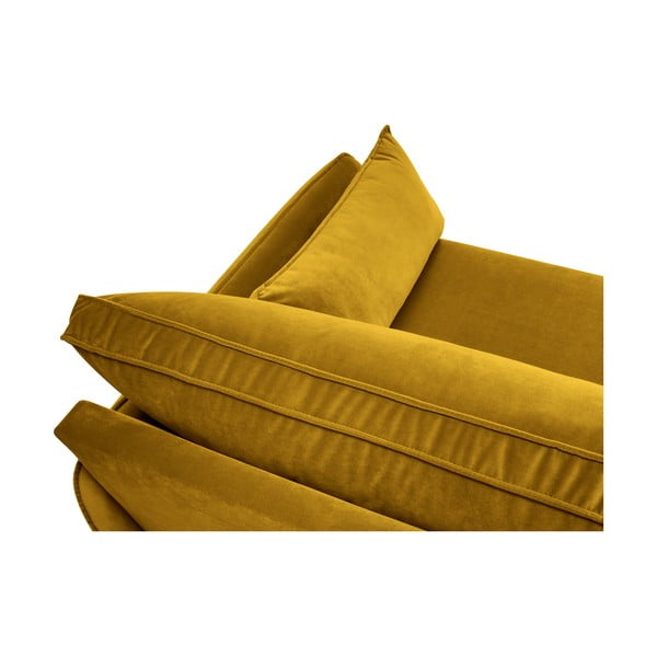 Geltona aksominė sofa su juodomis kojomis Kooko Home Lento, 198 cm-image-4