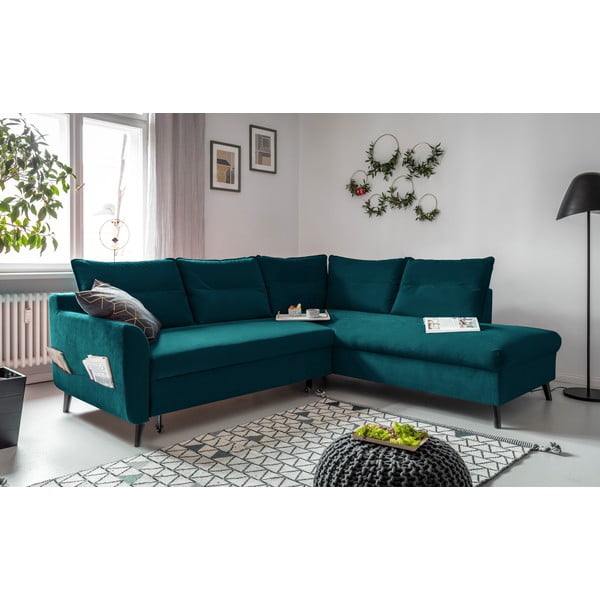 Turkio spalvos aksominė kampinė sofa Miuform Stylish Stan L, dešinysis kampas-image-3
