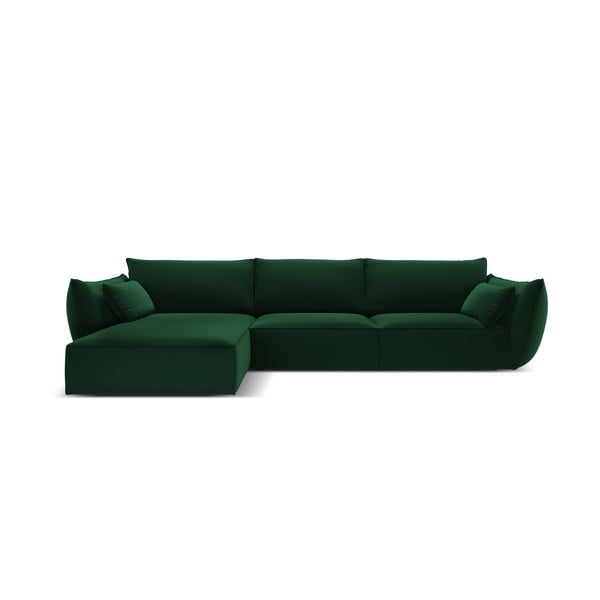 Tamsiai žalios spalvos iš velveto kampinė sofa (su kairiuoju kampu/su gultu) Vanda – Mazzini Sofas