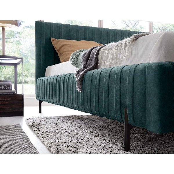 Smaragdinės spalvos dvigulė lova dengta audiniu su sandėliavimo vieta su lovos grotelėmis 140x200 cm Plissa – ELTAP-image-4