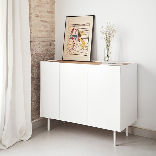 Žema šoninė spintelė baltos spalvos iš ąžuolo 110x85 cm Arista – Teulat-image-1