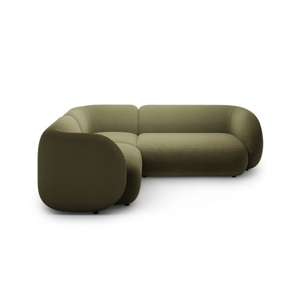 Žalios spalvos kampinė sofa iš velveto (su kairiuoju kampu/„L“ formos) Kate – Micadoni -image-1