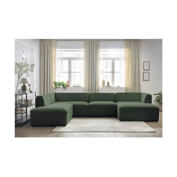 Žalios spalvos modulinė kampinė sofa (su kairiuoju kampu/„U“ formos) Megeve – Bobochic Paris-image-3