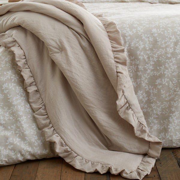 Lovatiesė smėlio spalvos dvigulei lovai 220x230 cm Soft Washed Frill – Bianca-image-1