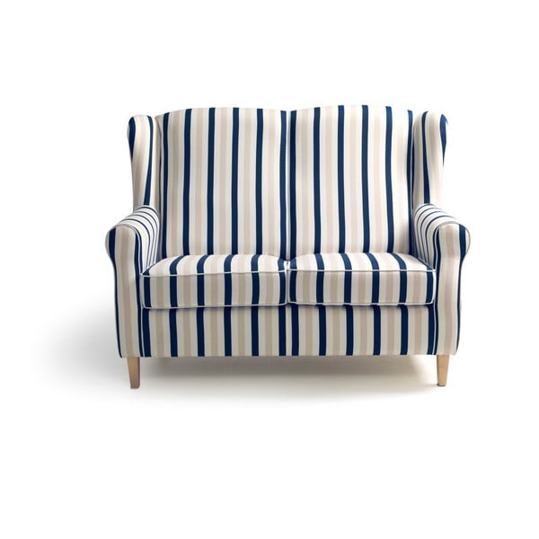 Mėlynos ir baltos spalvos dryžuota sofa Max Winzer Lorris, 139 cm