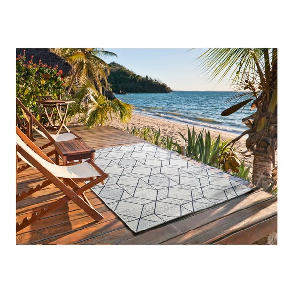 Kreminės ir mėlynos spalvos lauko kilimas Universal Elba Geo, 140 x 200 cm-image-2