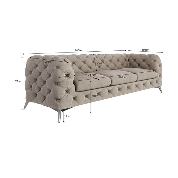 Pilkai smėlinės spalvos iš velveto sofa 243 cm Chelsea – Ropez-image-4