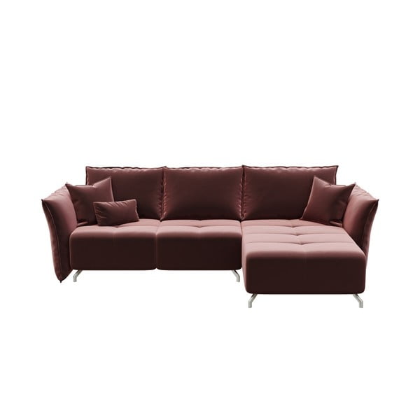 Tamsiai rožinė aksominė kampinė sofa-lova Devichy Hermes, dešinysis kampas