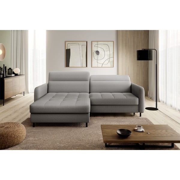 Pilkos spalvos iš velveto sulankstoma/su sandėliavimo vieta kampinė sofa (su kairiuoju kampu/su gultu) Gomsi – ELTAP-image-3