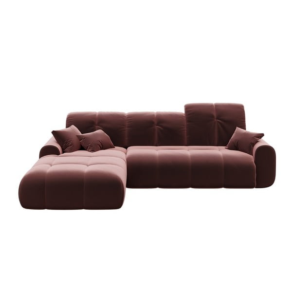 Tamsiai rožinė aksominė kampinė sofa-lova Devichy Tous, kairysis kampas