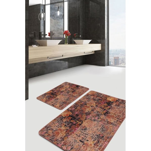 Rudos spalvos iš velveto vonios kilimėliai 2 vnt. 60x100 cm – Mila Home-image-2
