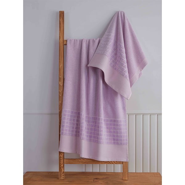 Iš frote audinio iš medvilnės vonios rankšluosčių rinkiniai violetinės spalvos 2 vnt. Square – Mila Home