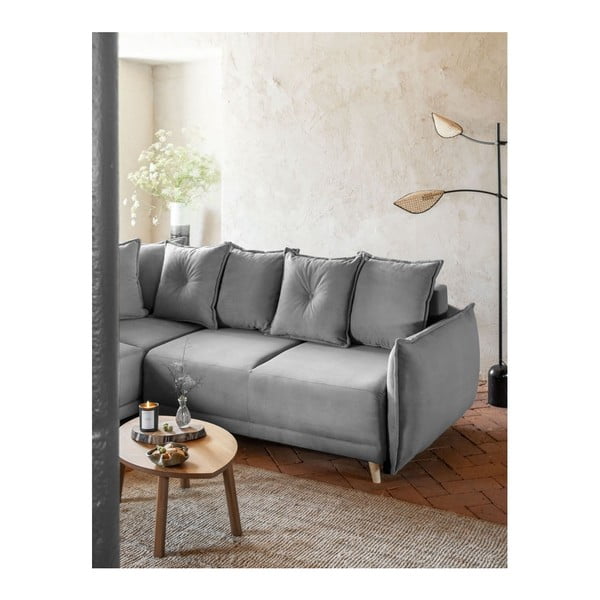 Sulankstoma kampinė sofa iš kordinio velveto pilkos spalvos (kintama) Lazy Lukka – Miuform-image-4