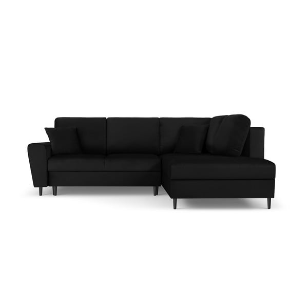 Juodos spalvos iš velveto sulankstoma/su sandėliavimo vieta kampinė sofa (su dešiniuoju kampu/„L“ formos) Kyoto – Cosmopolitan Design