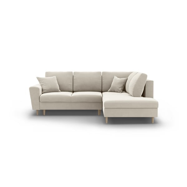 Smėlio spalvos iš velveto sulankstoma/su sandėliavimo vieta kampinė sofa (su dešiniuoju kampu/„L“ formos) Kyoto – Cosmopolitan Design