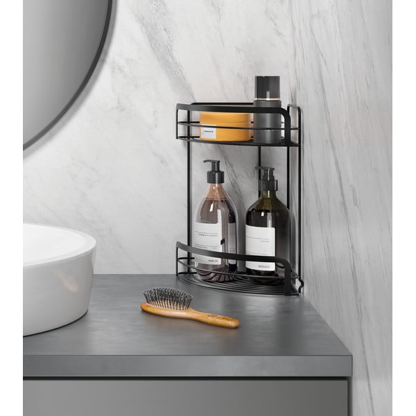 Černá rohová dvoupatrová koupelnová polička Metaltex Origin Lava-image-2