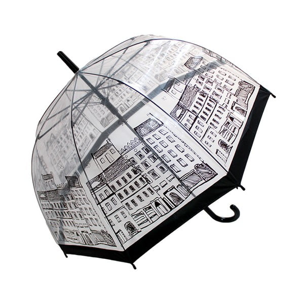 Skaidrus plikas skėtis su juodomis detalėmis Birdcage Temps City, ⌀ 79 cm